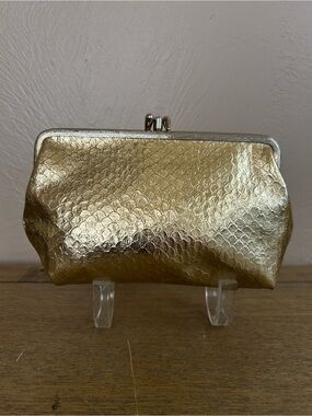 Vintage MCM Celebrity New York Gold Metallic  Clutch Bag. Pink Lined Made in USA
